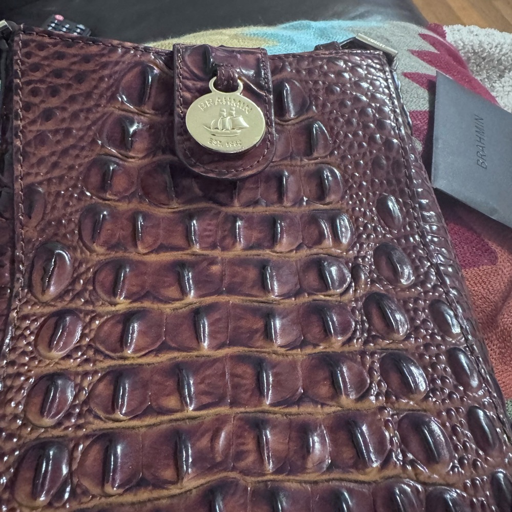 Brahmin Brown Croc-Embossed Crossbody Bag